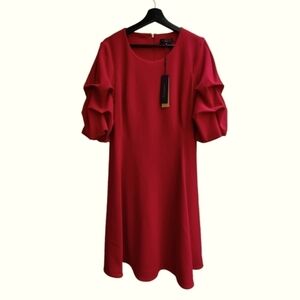 Donna Karen Burgundy Dress with Accent Sleeves, Size Medium